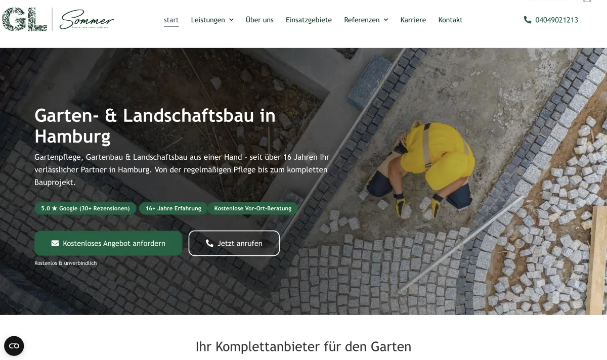 Website für GL Sommer, Garten- und Landschaftsbau in Hamburg